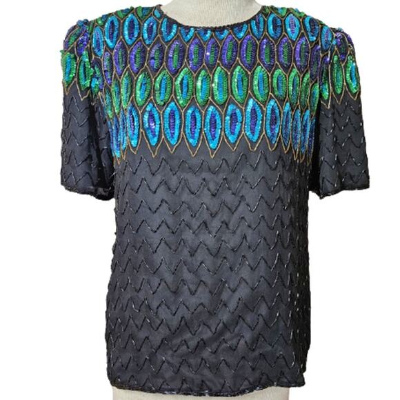 Vintage 80s Beaded and Sequin Blouse Size Medium - Picture 1 of 6